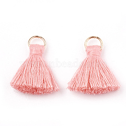 Polycotton(Polyester Cotton) Tassel Pendant Decorations, with Iron Findings, Light Gold, Pink, 20~30x7~8mm, Hole: 5mm(FIND-S280-13)