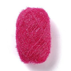 Polyester Crochet Yarn, Sparkling Scrubby Yarn, for Dish Scrubbies, Dishcloth, Decorating Crafts Knitting, Fuchsia, 10~13x0.5mm, 218.72 yard(200m)/roll(OCOR-G009-01T)