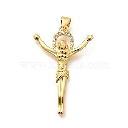 Religion Themed Rack Plating Brass Micro Pave Cubic Zirconia Pendants, Long-Lasting Plated, Lead Free & Cadmium Free, Mixed Shape Charms, Human, 37.5x24.5x4mm, Hole: 5x3mm(KK-L226-007G-16)