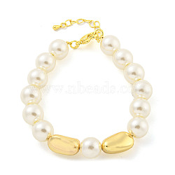 ABS Imitation Pearl Beaded Braclets, Rack Plating Teardrop Brass Bracelets for Women, Cadmium Free & Lead Free, Long-Lasting Plated, Real 18K Gold Plated, 8-1/2 inch(21.6cm)(BJEW-P322-18G)