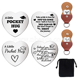 1 Set Friendship Theme Heart Double-Sided Engraved Stainless Steel Commemorative Decision Maker Coin, with 1Pc Velvet Cloth Drawstring Bags, Graduation Theme Pattern, 25x25x2mm, 4pcs/set(AJEW-GL0001-60-004)