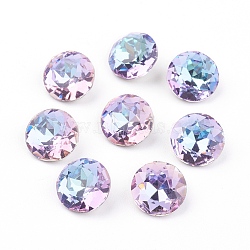 Pointed Back & Back Plated Glass Rhinestone Cabochons, Grade A, Faceted, Flat Round, Vitrail Light, 8x4.5mm(RGLA-J012-8mm-001VL)