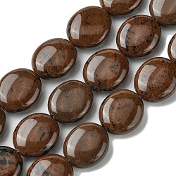 Natural Mahogany Obsidian Beads Strands, Flat Oval, 13~14x12x5.5~6mm, Hole: 1.2mm, about 29pcs/strand, 15.83''(40.2cm)(G-K365-B09-02)