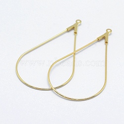 Brass Hoop Earrings Findings, Long-Lasting Plated, Real 18K Gold Plated, Nickel Free, Open Teardrop, 46x23x0.8mm, Hole: 1mm(X-KK-F727-23G-NF)