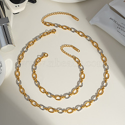 Stainless Steel Oval Link Chain Bracelets & Necklaces Sets for Women, Golden & Stainless Steel Color(QE8040-1)