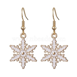 Alloy Enamel Snowflake Dangle Earrings, 304 Stainless Steel Jewelry for Girl Women, White, 41.5x18.5mm(EJEW-JE05549)