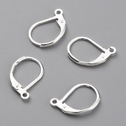 Brass Leverback Earring Findings, with Horizontal Loop, 925 Sterling Silver Plated, 15.6x10x2mm, Hole: 1.4mm, Pin: 0.8mm(KK-O131-09S)