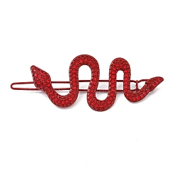 Alloy Rhinestone Hair Bobby Pins, Snake, Red, 26x69.5mm(PHAR-I009-02B)