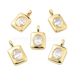 Brass Micro Pave Cubic Zirconia Pendants, Real 18K Gold Plated, Long-Lasting Plated, Lead Free & Cadmium Free & Nickel Free, Rectangle, Clear, 25x14x5mm, Hole: 5x3mm(KK-E015-31G)