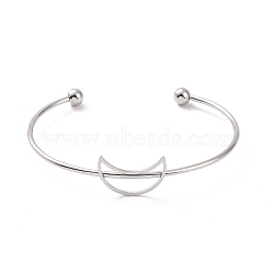 Non-Tarnish 201 Stainless Steel Hollow Out Crescent Moon Open Cuff Bangle, Torque Bangle for Women, Stainless Steel Color, Inner Diameter: 2-1/2 inch(6.5cm)(BJEW-P285-03P)