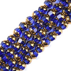 Electroplate Glass Beads Strands, Full Plated, Faceted, Round, Medium Blue, 7x8mm, Hole: 1.5mm, about 42pcs/strand, 12.20''(31cm)(EGLA-Q128-04A-FP01)