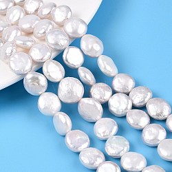 Natural Keshi Pearl Beads Strands, Cultured Freshwater Pearl, Baroque Pearls, Flat Round, Creamy White, 12~15x10.5~13x3~8mm, Hole: 0.7mm, about 28~31pcs/strand, 14.96~15.35 inch(38~39cm)(PEAR-S018-08B)