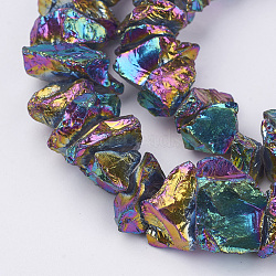 Electroplated Natural Quartz Crystal Bead Strands, Nuggets, Multi-color Plated, 10~24.5x5.5~16x2~23mm, Hole: 1mm, about 54~64pcs/strand, 15.1~15.9 inch(X-G-F336-06D)