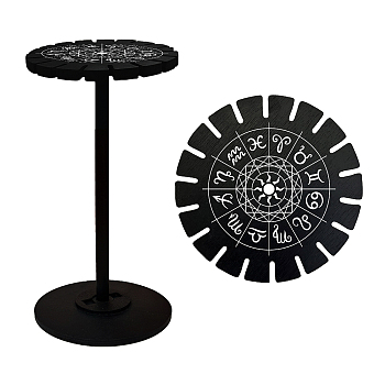 Wooden Wheel, Wooden Display Shelf, Black Holder Stand, Rustic Divination Pendulum Storage Rack, Witch Stuff, Constellation Pattern, Wheel: 120x8mm, 2pcs, Studdle: 288x12mm, 1pc