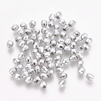 ABS Plastic Beads, Eco-Friendly Electroplated Beads, Faceted, Barrel, Silver Plated, 3.5~4x3.5mm, Hole: 1.5mm, about 15000pcs/500g