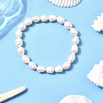 Natural Cultured Freshwater Pearl Beads Stretch Bracelets for Women, Rice, Seashell Color, Inner Diameter: 2-1/8 inch(5.5cm)