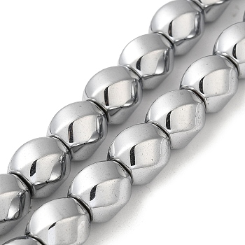 Electroplated Non-Magnetic Synthetic Hematite Beads Strands, Long-Lasting Plated, Twist Oval, Platinum Plated, 12~12.5x11.5~12mm, Hole: 1mm, about 33pcs/strand, 16.14''(41cm)