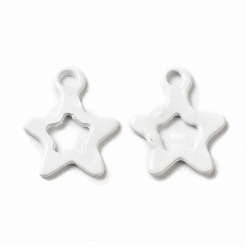Spray Painted 201 Stainless Steel Charms, Star Charms, White, 10.5x9x1mm, Hole: 1.2mm