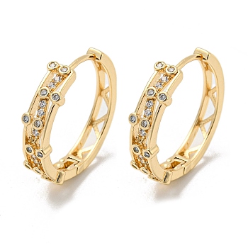 Brass Micro Pave Clear Cubic Zirconia Hoop Earrings, Hollow Triangle, Light Gold, 25x6mm
