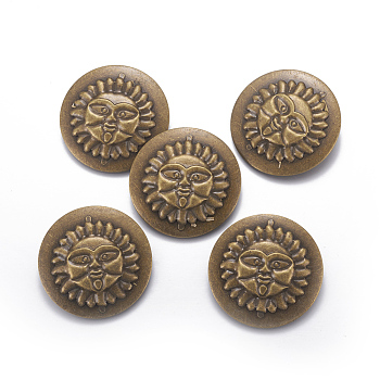 Flat Round Iron Pendants, with Sun Pattern, Antique Bronze, 45x5mm, Hole: 5mm