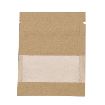Kraft Paper Open Top Zip Lock Bags, Food Storage Bags, Sealable Pouches, for Storage Packaging, with Tear Notches, Rectangle, Camel, 9.1x7x0.15cm, Inner Measure: 6cm, Window: 7x3cm, Unilateral Thickness: 4.7 Mil(0.12mm)