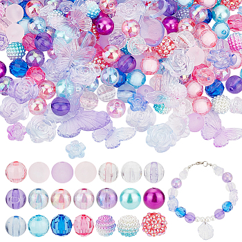 Elite 21 Style Mixed Style Acrylic & Resin Rhinestone Beads Sets, Round & Flower & Butterfly, Mixed Color, 12~43mm