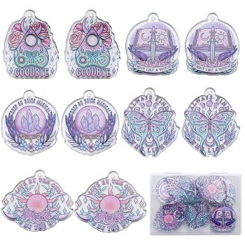 20Pcs 5 Style Halloween Printed Acrylic Pendants, Mixed Shapes, Mixed Color, 38~43x32.5~43x2~2.3mm, Hole: 2~2.3mm, 4pcs/style