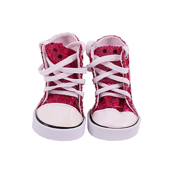 PU Leather & Rubber Doll Shoes, for 18 "American Girl Dolls Accessories, with Glitter Dot, Hot Pink, 70~75x40~45mm