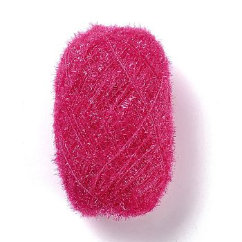 Polyester Crochet Yarn, Sparkling Scrubby Yarn, for Dish Scrubbies, Dishcloth, Decorating Crafts Knitting, Fuchsia, 10~13x0.5mm, 218.72 yard(200m)/roll