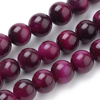 Natural Tiger Eye Beads Strands, Dyed, Round, Medium Violet Red, 8mm, Hole: 1mm, about 47pcs/strand, 15.2 inch