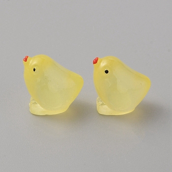 Luminous Resin Chick Display Decoration, Micro Landscape Decorations, Glow in the Dark, Champagne Yellow, 13~14x15~15.5x11~11.5mm