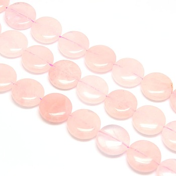 Natural Flat Round Rose Quartz Beads Strands, 20x7~9mm, Hole: 1mm, about 20pcs/strand, 15.74 inch