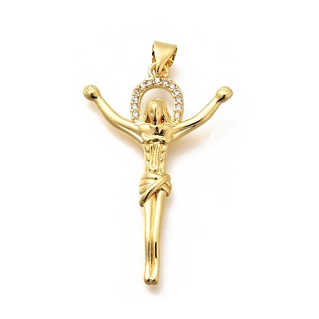 Religion Themed Rack Plating Brass Micro Pave Cubic Zirconia Pendants, Long-Lasting Plated, Lead Free & Cadmium Free, Mixed Shape Charms, Human, 37.5x24.5x4mm, Hole: 5x3mm