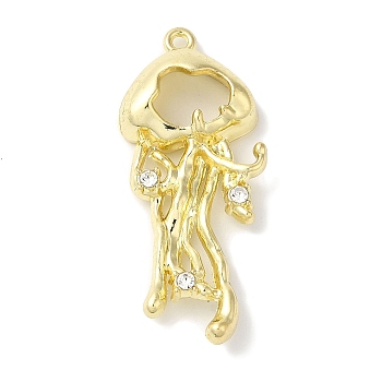 Rack Plating Alloy Pendants, with Crystal Rhinestone, Cadmium Free & Nickel Free & Lead Free, Jellyfish Charms, Golden, 37x16x6mm, Hole: 1.5mm