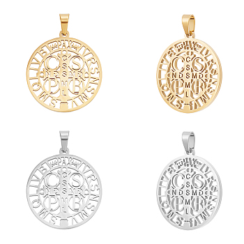 4Pcs 2 Colors 304 Stainless Steel Pendant, Saint Benedict Medal, with Word CssmlNdsmd, Golden & Stainless Steel Color, 32.5x29.5x1.7mm, Hole: 7x4mm, 2pcs/color