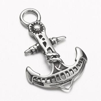 304 Stainless Steel Pendants, Anchor, Antique Silver, 36x22x3mm, Hole: 5mm