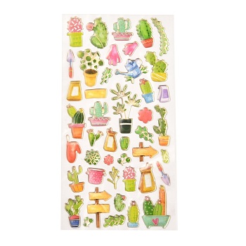 Epoxy Resin Sticker, for Scrapbooking, Travel Diary Craft, Cactus Pattern, 8~42x6~23mm