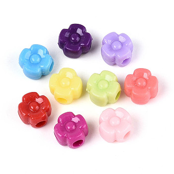 Plastic 4 Petal Flower European Beads, Large Hole Bead, Mixed Color, 12x12x7.5mm, Hole: 4mm, about 3125pcs/500g
