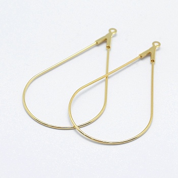 Brass Hoop Earrings Findings, Long-Lasting Plated, Real 18K Gold Plated, Nickel Free, Open Teardrop, 46x23x0.8mm, Hole: 1mm