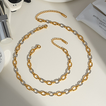Stainless Steel Oval Link Chain Bracelets & Necklaces Sets for Women, Golden & Stainless Steel Color