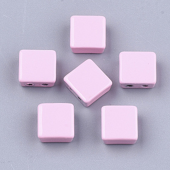 Spray Painted Alloy Multi-Strand Links, For Tile Elastic Bracelets Making, Square, Pink, 8x8x4mm, Hole: 1.2mm