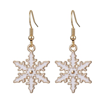 Alloy Enamel Snowflake Dangle Earrings, 304 Stainless Steel Jewelry for Girl Women, White, 41.5x18.5mm