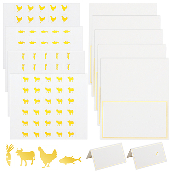 8 Sheets 4 Styles Paper Self Adhesive Cartoon Stickers, for Envelopes, Bubble Mailers and Bags Decor, Carrot & Cattle & Fish & Hen, Gold, 7.8x9x0.02cm