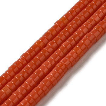 Synthetic Coral Beads Strands, Disc, Heishi Beads, 1.4~2.5x4~4.5mm, Hole: 0.8mm, about 167pcs/strand, 14.88''(37.8cm)