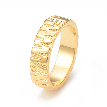 Ion Plating(IP) 304 Stainless Steel Grooved Finger Ring for Women, Real 14K Gold Plated, US Size 7 1/4(17.5mm)