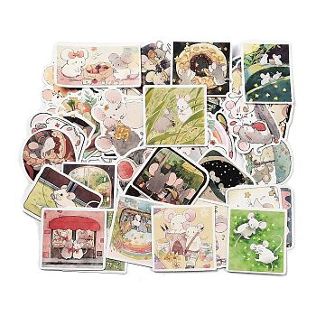50Pcs Paper Stickers Set, for DIY Scrapbooking and Journal Decoration, Mouse, Mixed Color, 33~56x50~75x0.1mm, about 50Pcs/Bag