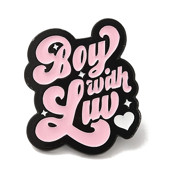 Word Boy with Luv Alloy Enamel Pin Brooch, for Backpack Clothes, Pink, 30.5x26x1.5mm