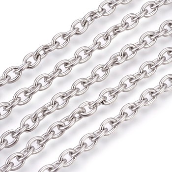 201 Stainless Steel Cable Chains, Unwelded, Oval, Stainless Steel Color, 8x6x1.5mm