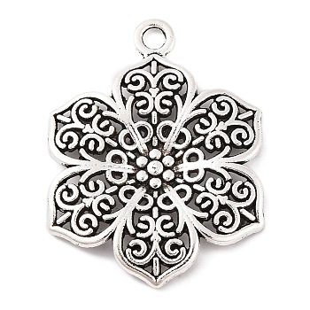 Tibetan Style Alloy Pendants, Flower, Cadmium Free & Lead Free, Antique Silver, 31x23.5x3mm, Hole: 2mm