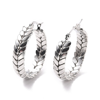 201 Stainless Steel Leaf Wrap Hoop Earrings with 304 Stainless Steel Pin for Women, Stainless Steel Color, 33.5x30x7mm, Pin: 0.7mm